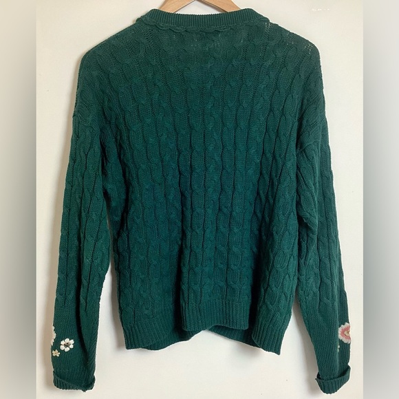 Carroll Reed Vtg Cable Knit Embroidered Cardigan L Floral Chunky Granny Cottage - Picture 2 of 13